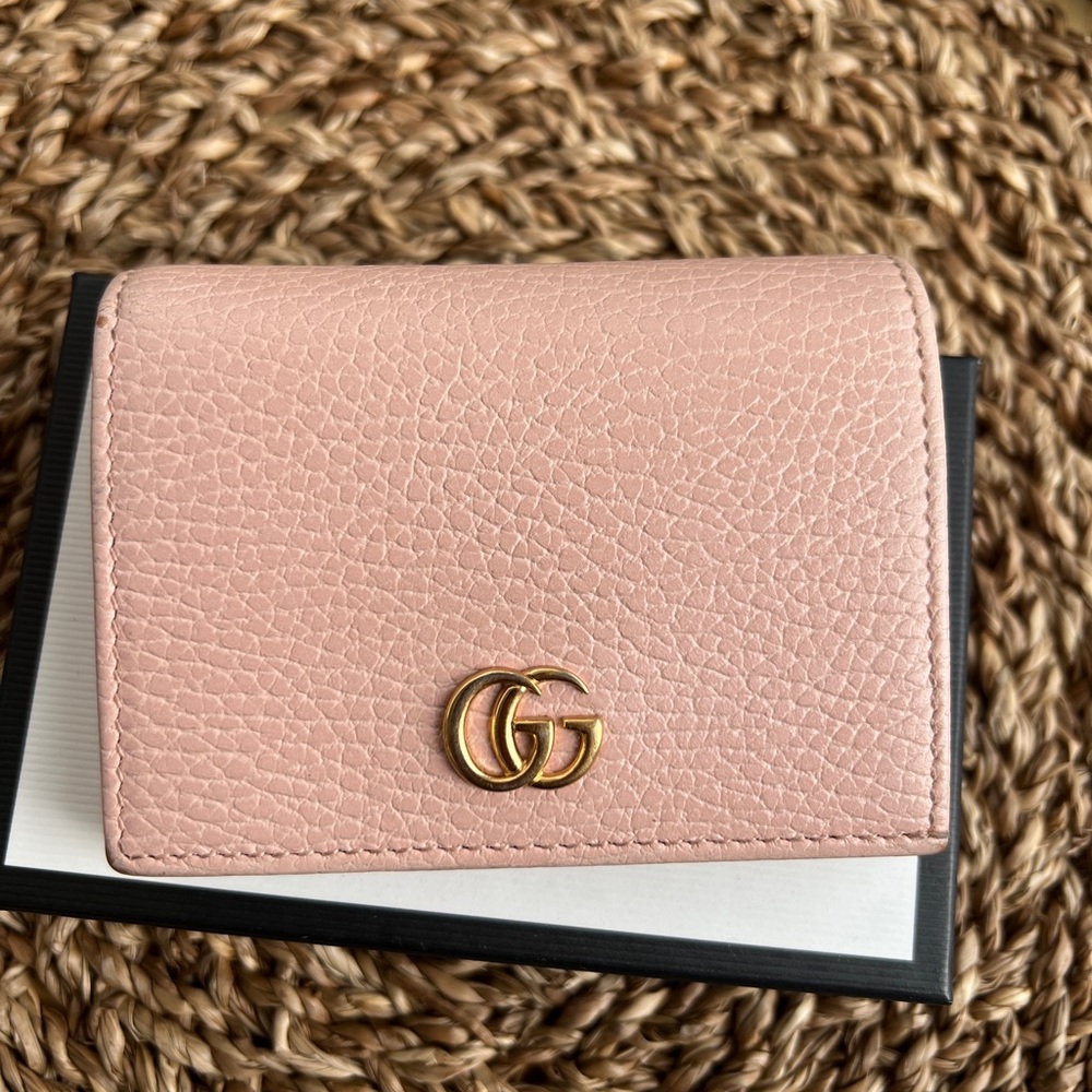 GG Marmont card case Wallet Baby Pink Grained Leather